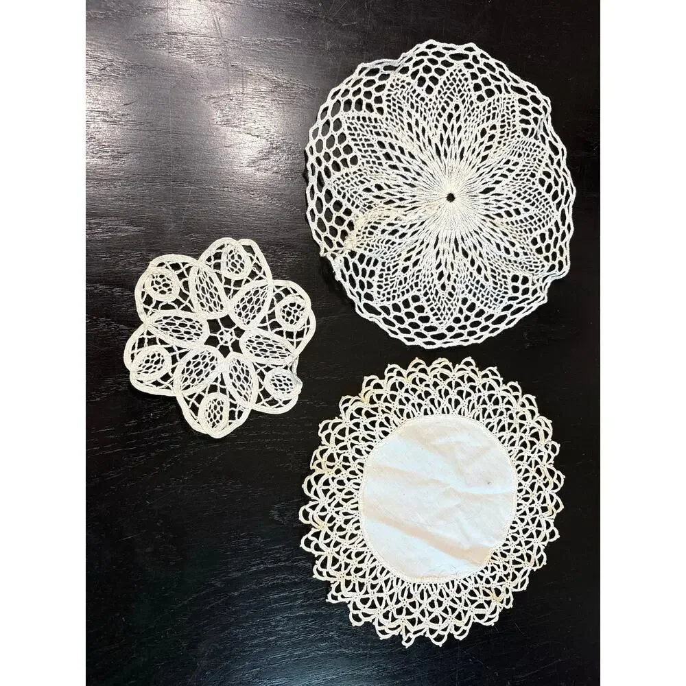Vintage- Cottage Doilies Squares Assorted Lot of 3- off white  Shabby Chic